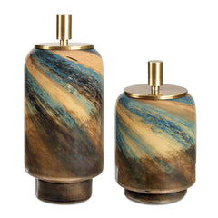 Celestial Tide Multicolor Glass Containers (Set of 2) - Ornate Home