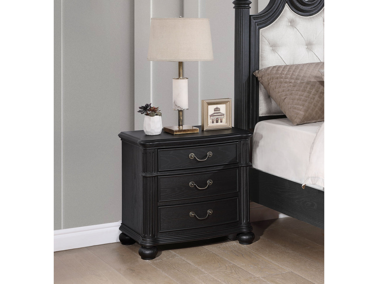 Celina Black Nightstand - Ornate Home