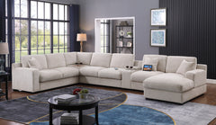 Celine Beige 141.5"W Chenille Corner Sectional Sofa with Right-Facing Chaise