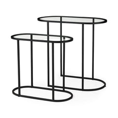 Celine Black/Silver Metal and Glass Nesting Accent Tables (Set of 2) - Ornate Home