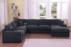 Celine Charcoal 128"W Chenille Corner Sectional Sofa with Right-Facing Chaise - Ornate Home