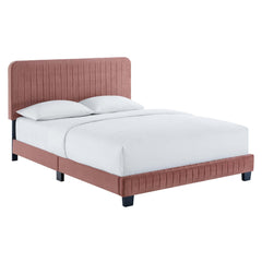 Celine Dusty Rose Channel Tufted Performance Velvet Full Platform Bed - Ornate Home
