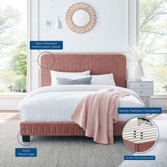Celine Dusty Rose Channel Tufted Performance Velvet Full Platform Bed - Ornate Home