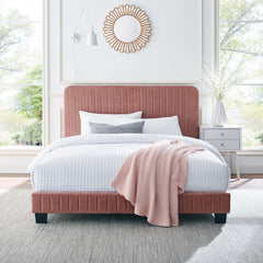 Celine Dusty Rose Channel Tufted Performance Velvet King Platform Bed - Ornate Home