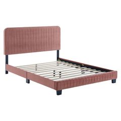 Celine Dusty Rose Channel Tufted Performance Velvet King Platform Bed - Ornate Home