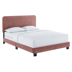 Celine Dusty Rose Channel Tufted Performance Velvet Queen Bed - Ornate Home