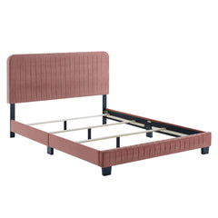 Celine Dusty Rose Channel Tufted Performance Velvet Queen Bed - Ornate Home