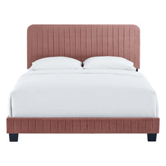 Celine Dusty Rose Channel Tufted Performance Velvet Queen Bed - Ornate Home