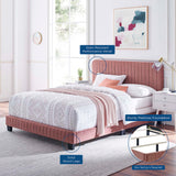 Celine Dusty Rose Channel Tufted Performance Velvet Queen Bed - Ornate Home