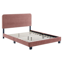 Celine Dusty Rose Channel Tufted Performance Velvet Queen Platform Bed - Ornate Home