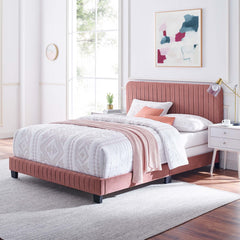 Celine Dusty Rose Channel Tufted Performance Velvet Twin Bed - Ornate Home