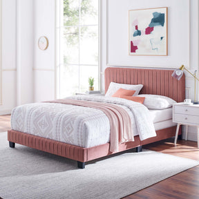 Celine Dusty Rose Channel Tufted Performance Velvet Twin Bed - Ornate Home