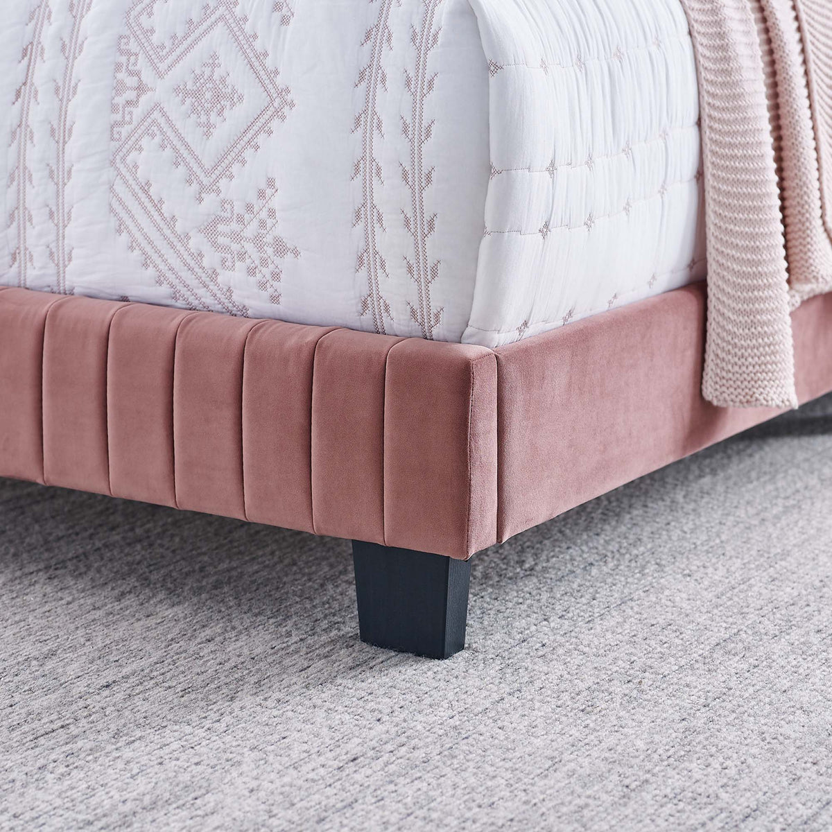 Celine Dusty Rose Channel Tufted Performance Velvet Twin Bed - Ornate Home