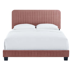 Celine Dusty Rose Channel Tufted Performance Velvet Twin Platform Bed - Ornate Home