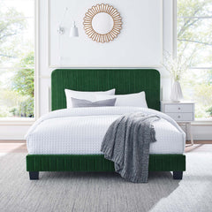Celine Emerald Channel Tufted Performance Velvet King Platform Bed - Ornate Home