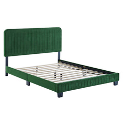 Celine Emerald Channel Tufted Performance Velvet King Platform Bed - Ornate Home