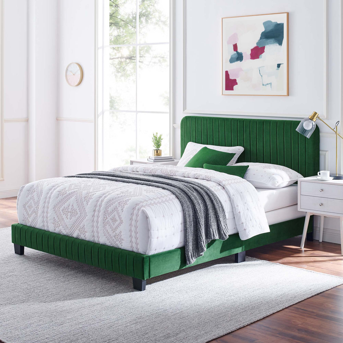 Celine Emerald Channel Tufted Performance Velvet Queen Bed - Ornate Home