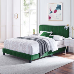 Celine Emerald Channel Tufted Performance Velvet Queen Bed - Ornate Home