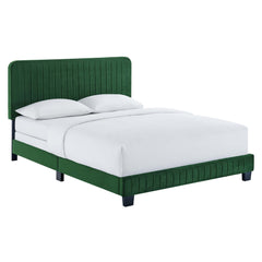 Celine Emerald Channel Tufted Performance Velvet Queen Bed - Ornate Home