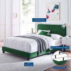 Celine Emerald Channel Tufted Performance Velvet Queen Bed - Ornate Home