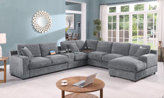 Celine Light Gray 141.5"W Chenille Corner Sectional Sofa with Right-Facing Chaise