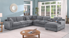 Celine Light Gray 141.5"W Chenille Corner Sectional Sofa with Right-Facing Chaise