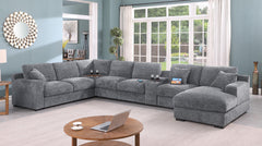 Celine Light Gray 141.5"W Chenille Corner Sectional Sofa with Right-Facing Chaise