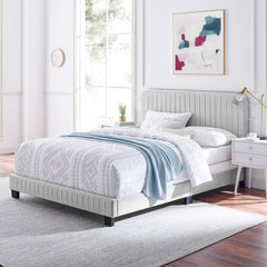 Celine Light Gray Channel Tufted Performance Velvet Full Bed - Ornate Home