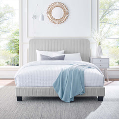 Celine Light Gray Channel Tufted Performance Velvet Queen Platform Bed - Ornate Home