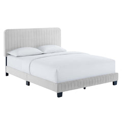 Celine Light Gray Channel Tufted Performance Velvet Queen Platform Bed - Ornate Home