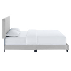 Celine Light Gray Channel Tufted Performance Velvet Queen Platform Bed - Ornate Home