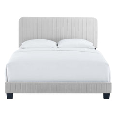 Celine Light Gray Channel Tufted Performance Velvet Queen Platform Bed - Ornate Home