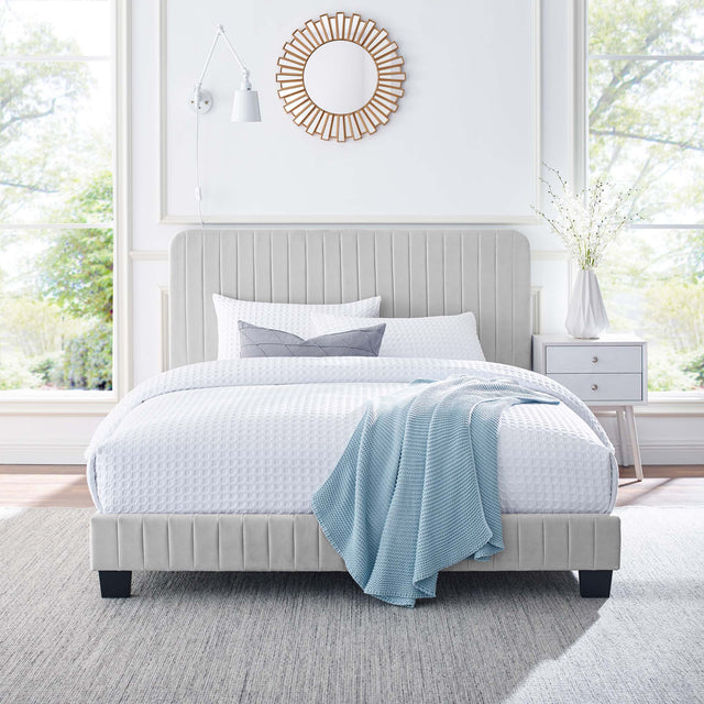Celine Light Gray Channel Tufted Performance Velvet Twin Platform Bed - Ornate Home