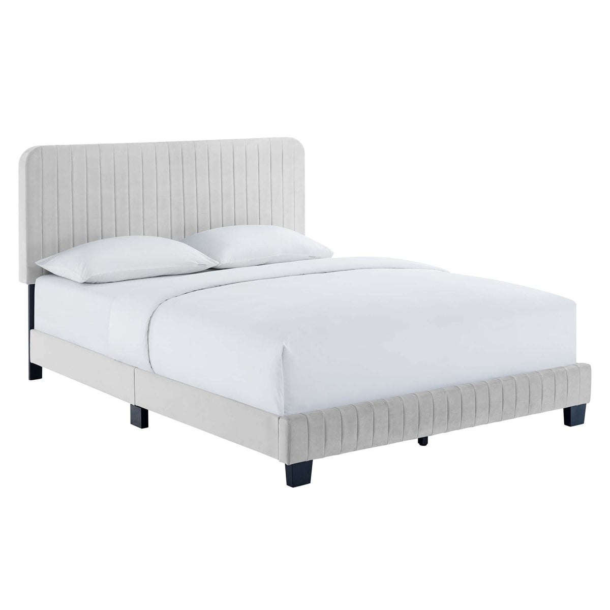 Celine Light Gray Channel Tufted Performance Velvet Twin Platform Bed - Ornate Home