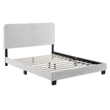 Celine Light Gray Channel Tufted Performance Velvet Twin Platform Bed - Ornate Home