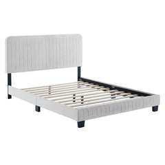 Celine Light Gray Channel Tufted Performance Velvet Twin Platform Bed - Ornate Home