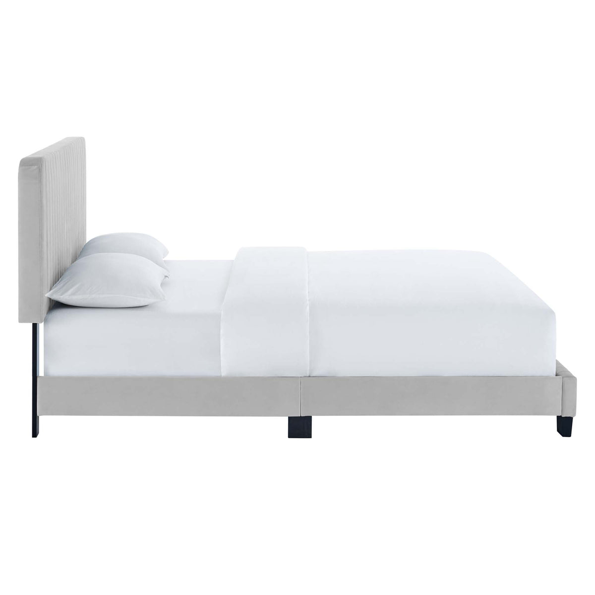 Celine Light Gray Channel Tufted Performance Velvet Twin Platform Bed - Ornate Home