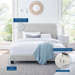 Celine Light Gray Channel Tufted Performance Velvet Twin Platform Bed - Ornate Home