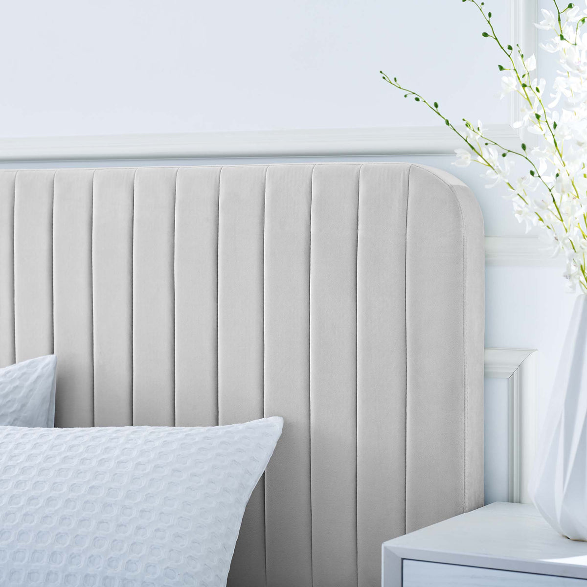 Celine Light Gray Channel Tufted Performance Velvet Twin Platform Bed - Ornate Home