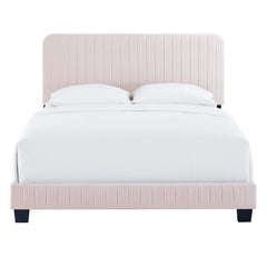 Celine Pink Channel Tufted Performance Velvet King Platform Bed - Ornate Home