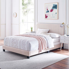 Celine Pink Channel Tufted Performance Velvet Queen Bed - Ornate Home