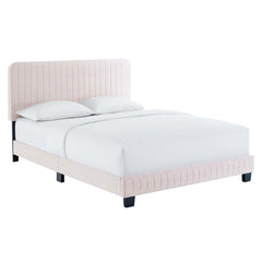 Celine Pink Channel Tufted Performance Velvet Queen Platform Bed - Ornate Home