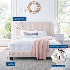 Celine Pink Channel Tufted Performance Velvet Queen Platform Bed - Ornate Home