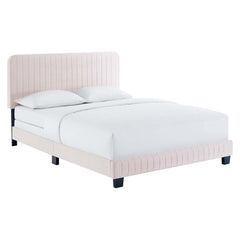 Celine Pink Channel Tufted Performance Velvet Twin Bed - Ornate Home