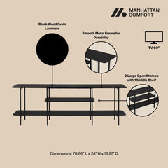 Celine Side 3 Tier Shelf Table Console in Black - Ornate Home