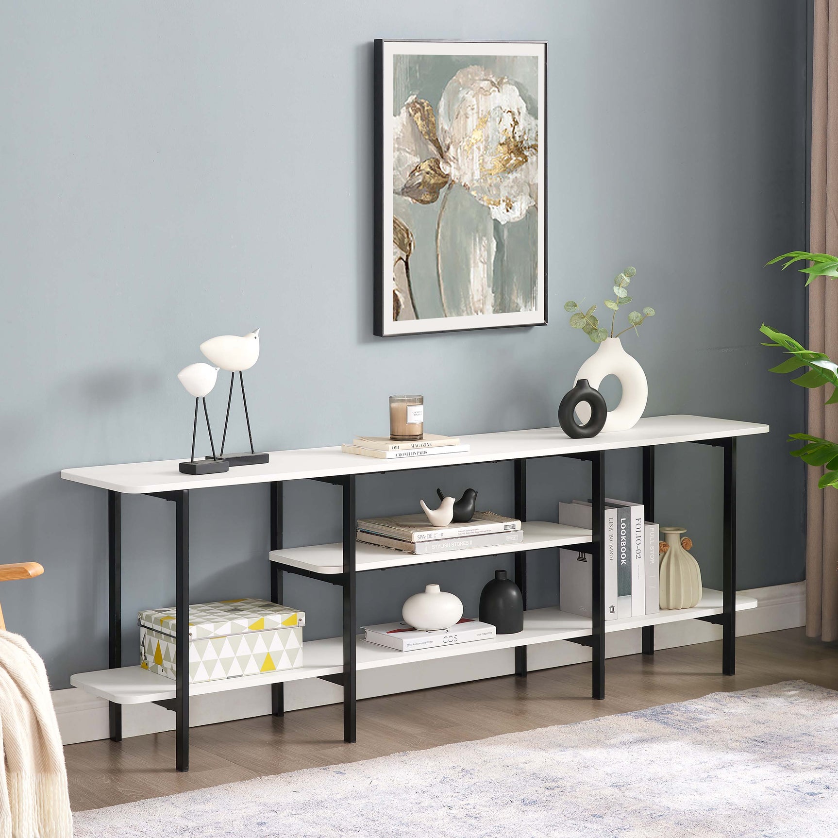 Celine Side 3 Tier Shelf Table Console in White - Ornate Home