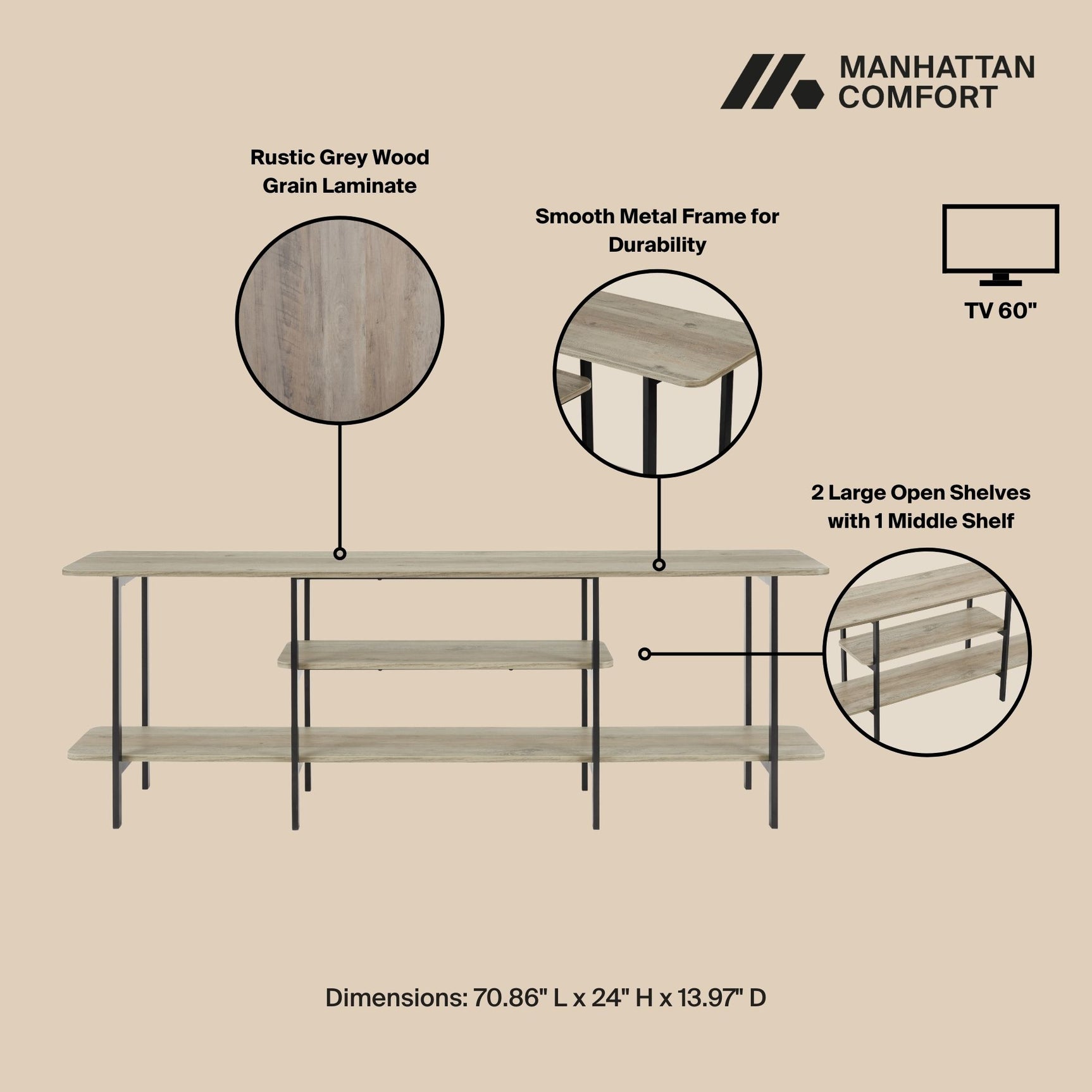 Celine Side Table Console in Rustic Grey - Ornate Home