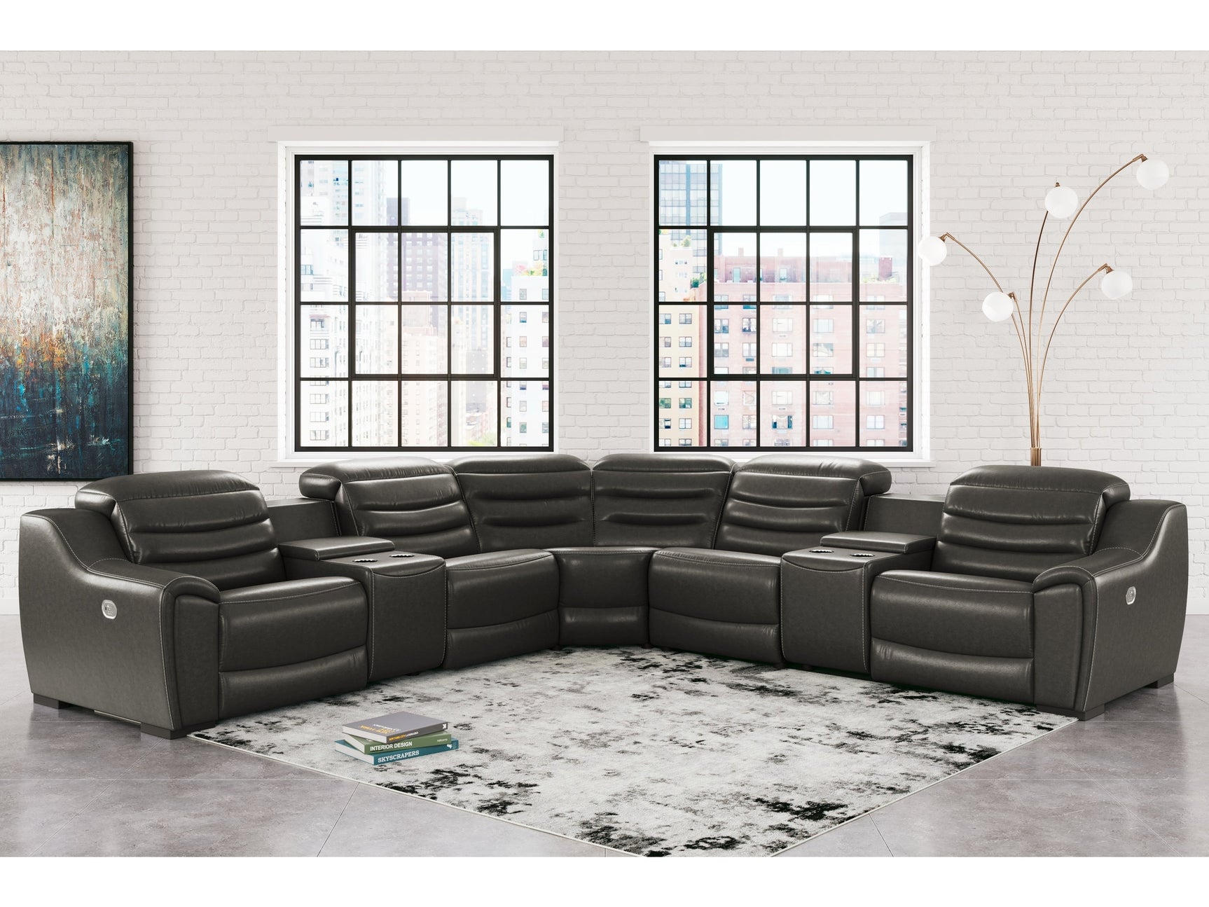 Center Line Dark Gray 7-Piece Power Reclining Sectional - Ornate Home