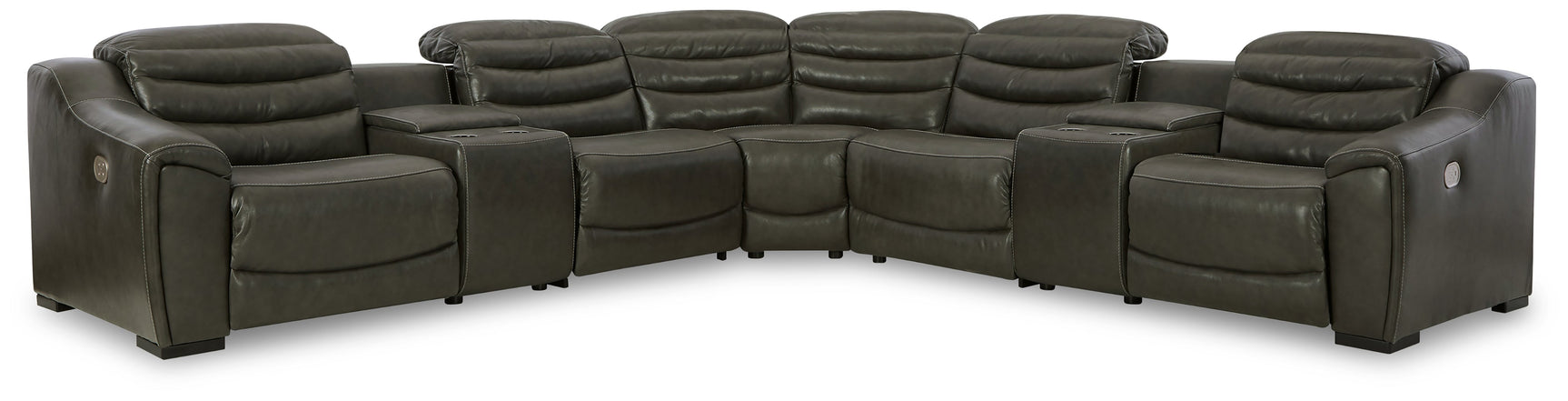 Center Line Dark Gray 7-Piece Power Reclining Sectional - Ornate Home