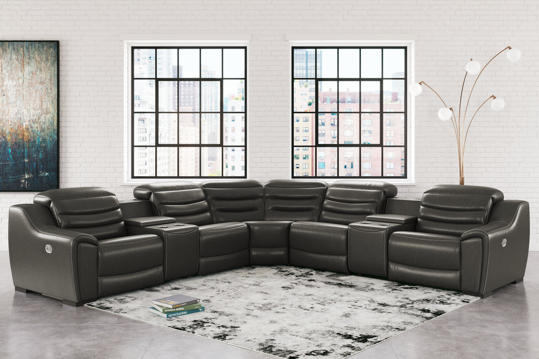 Center Line Dark Gray 7-Piece Power Reclining Sectional - Ornate Home